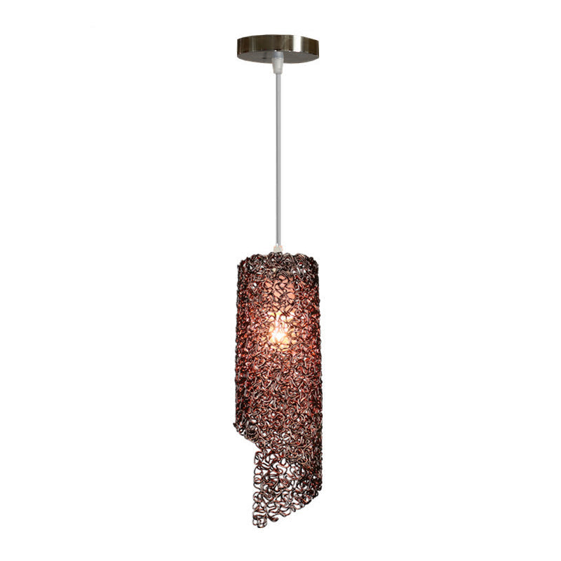 Silver/Brown/Blue Finish Cylinder Hanging Light Contemporary 1-Light Aluminum Wire Pendant Ceiling Lamp Clearhalo 'Ceiling Lights' 'Modern Pendants' 'Modern' 'Pendant Lights' 'Pendants' Lighting' 886657