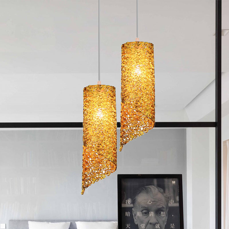 Silver/Brown/Blue Finish Cylinder Hanging Light Contemporary 1-Light Aluminum Wire Pendant Ceiling Lamp Clearhalo 'Ceiling Lights' 'Modern Pendants' 'Modern' 'Pendant Lights' 'Pendants' Lighting' 886663
