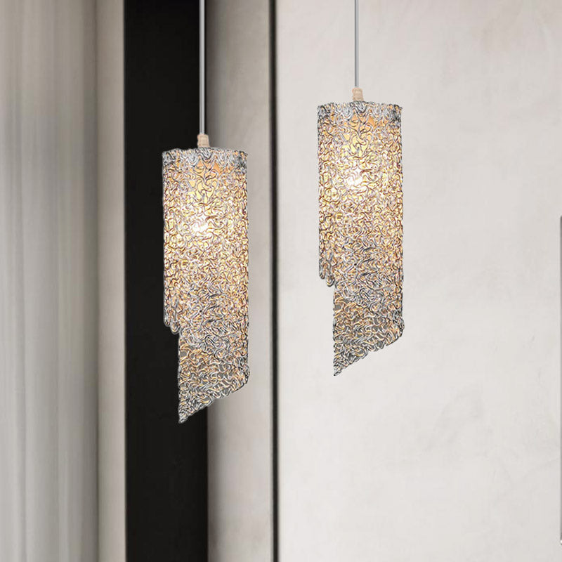 Silver/Brown/Blue Finish Cylinder Hanging Light Contemporary 1-Light Aluminum Wire Pendant Ceiling Lamp Clearhalo 'Ceiling Lights' 'Modern Pendants' 'Modern' 'Pendant Lights' 'Pendants' Lighting' 886667