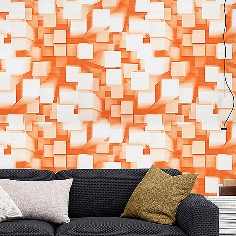 Water-Resistant Overlapped Cube Wallpaper Non-Pasted 3D Print PVC Wall Decor Orange Clearhalo 'Wall Decor' 'Wallpaper' 886926