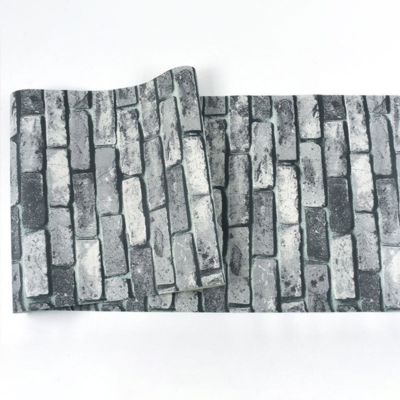 PVC Wallpaper with 3D Distressed Brick, Industrial Grey, 20.5" x 33' Clearhalo 'Industrial wall decor' 'Industrial' 'Wallpaper' Wall Decor' 886988