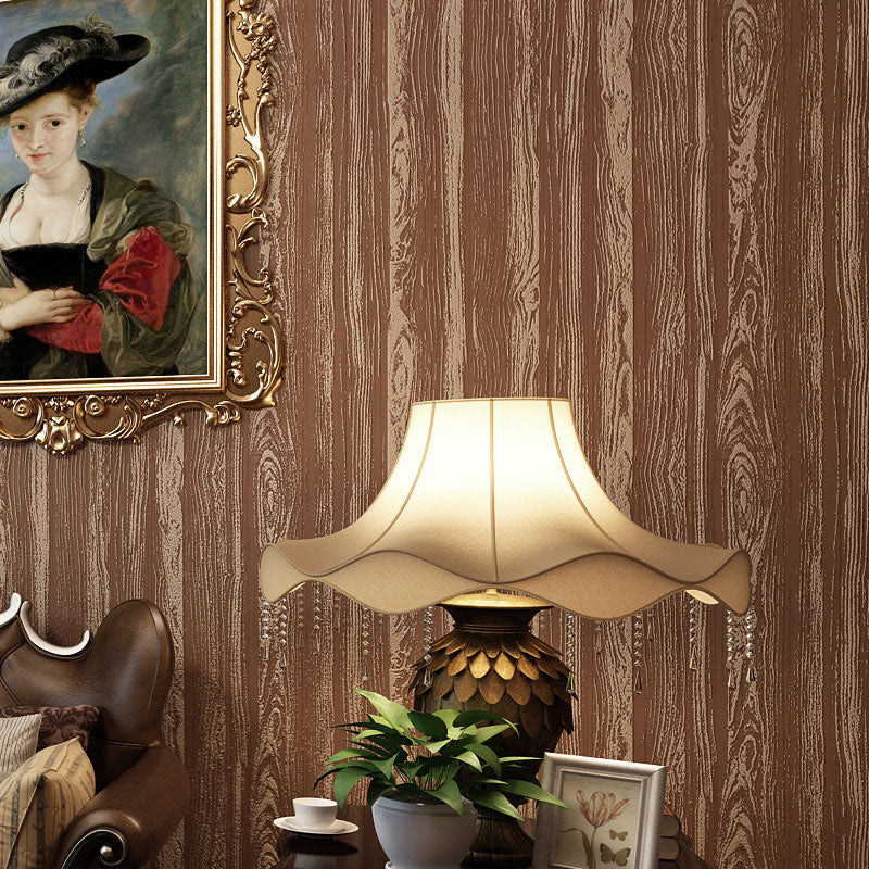 Bedroom Wallpaper with Wooden Texture in Brown and Beige , 20.5"W x 33'L, Non-Pasted Clearhalo 'Country wall decor' 'Rustic' 'Wallpaper' Wall Decor' 887355