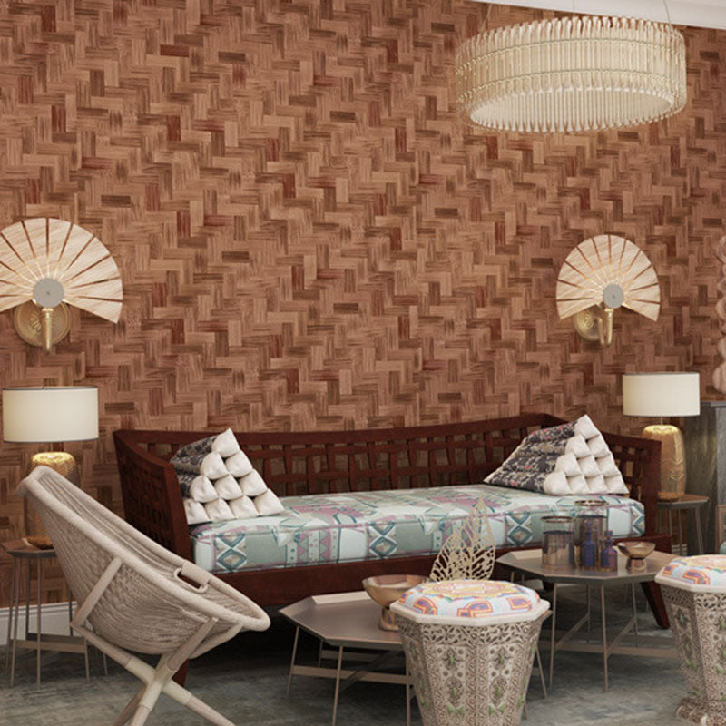 Nostalgic Bamboo Texture Wallpaper for Dress Shop and Hotel Non-Pasted 20.5"W x 33'L Wall Decor Zigzag Pattern Red Clearhalo 'Country wall decor' 'Rustic' 'Wallpaper' Wall Decor' 887381