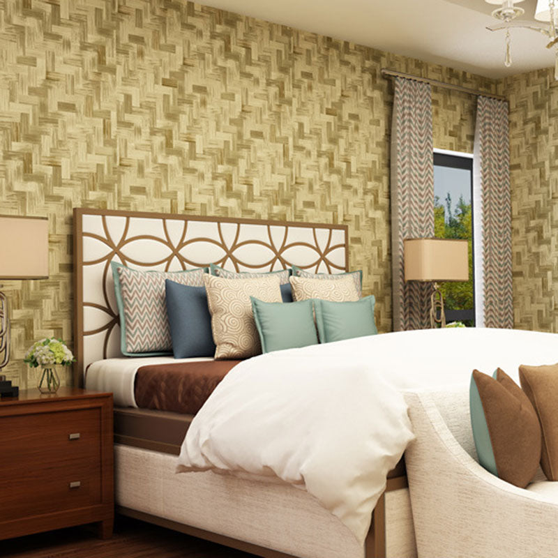 Nostalgic Bamboo Texture Wallpaper for Dress Shop and Hotel Non-Pasted 20.5"W x 33'L Wall Decor Zigzag Pattern Green Clearhalo 'Country wall decor' 'Rustic' 'Wallpaper' Wall Decor' 887385