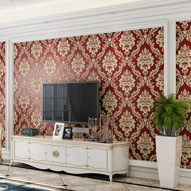 European Retro Damask Wallpaper 31-foot x 20.5-inch Harlequin and Floral Non-Pasted Wall Decor Red Clearhalo 'Vintage wall decor' 'Vintage' 'Wallpaper' Wall Decor' 887544