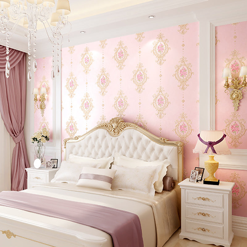 Girly Elegant Damasque Wallpaper Decorative Non-Pasted Wall Covering, 20.5"W x 31'L Pink Clearhalo 'Vintage wall decor' 'Vintage' 'Wallpaper' Wall Decor' 887563