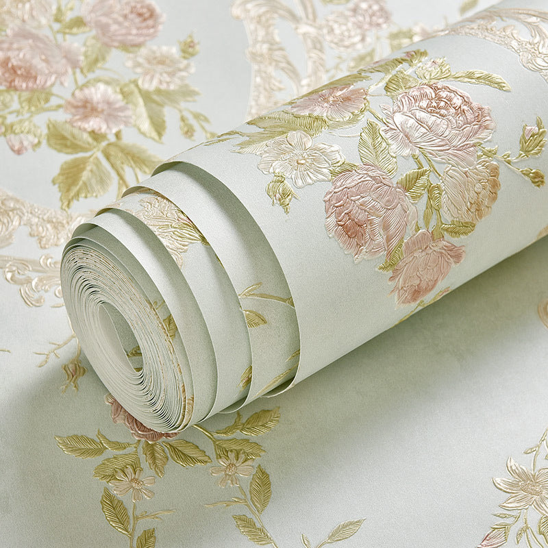 Bedroom and Dining Room Wallpaper with Light Color Mirror Floral Design, 20.5-inch x 31-foot, Non-Pasted Clearhalo 'Vintage wall decor' 'Vintage' 'Wallpaper' Wall Decor' 887595