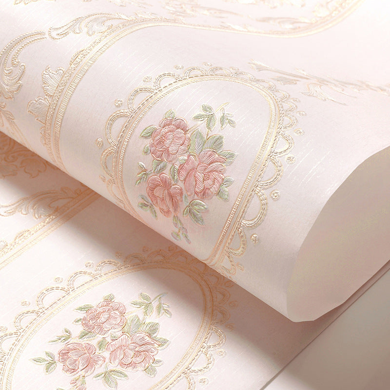 Romantic Flower Design Wallpaper Non-Woven Decorative Vertical Stripe Wall Covering, 20.5"W x 31'L Clearhalo 'Vintage wall decor' 'Vintage' 'Wallpaper' Wall Decor' 887640