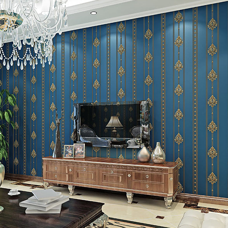 Nordic Nostalgic Damask Wallpaper Non-Woven 31' x 20.5" Non-Pasted Royal Blue Stripe Clearhalo 'Vintage wall decor' 'Vintage' 'Wallpaper' Wall Decor' 887665