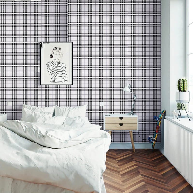 Nordic Plaid Non-Pasted Wallpaper for Coffee Shop and Theme Restaurant, 20.5 in x 33 ft Grey Clearhalo 'Country wall decor' 'Rustic' 'Wallpaper' Wall Decor' 887899