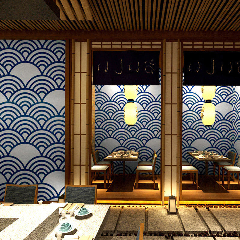 Japanese Restaurant Wallpaper Ukiyoe Painting Wave, 31-foot x 20.5-inch, Non-Pasted Navy Clearhalo 'Wall Decor' 'Wallpaper' 887965