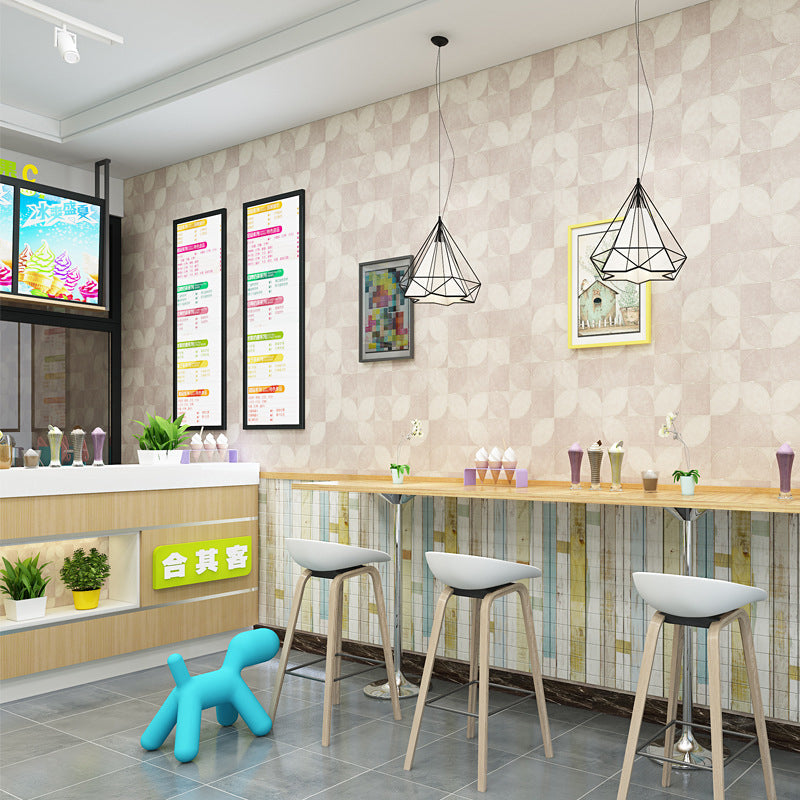 Simple Color Modern Wallpaper Square and Leaves Wall Covering, Non-Pasted Light Pink Clearhalo 'Modern wall decor' 'Modern' 'Wallpaper' Wall Decor' 888061