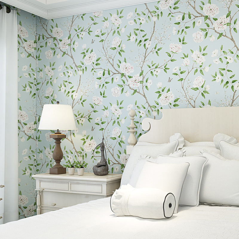 Grass Green Flowers and Trees and Leaves 33-foot x 20.5-inch Non-Pasted Decorative Wallpaper Clearhalo 'Country wall decor' 'Rustic' 'Wallpaper' Wall Decor' 888075