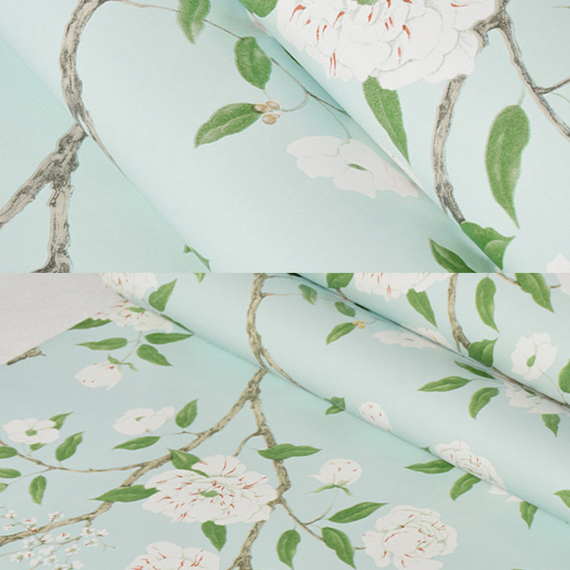 Grass Green Flowers and Trees and Leaves 33-foot x 20.5-inch Non-Pasted Decorative Wallpaper Clearhalo 'Country wall decor' 'Rustic' 'Wallpaper' Wall Decor' 888077