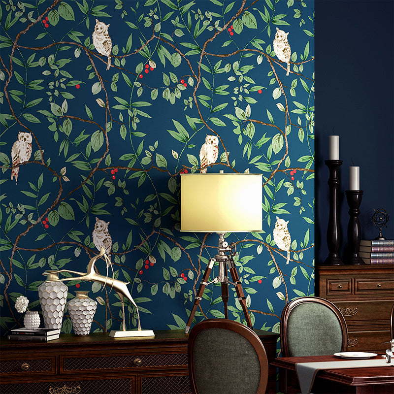 Leaves and Bird Wallpaper Garden Branch Wall Decor, Dark Color, 33'L x 20.5"W Clearhalo 'Country wall decor' 'Rustic' 'Wallpaper' Wall Decor' 888138