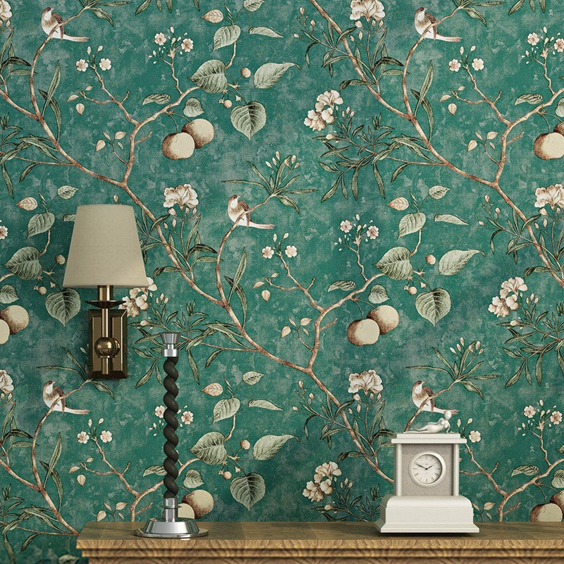 20.5" x 31' American Countryside Wallpaper Tree and Fruit Design Wall Decor, Non-Pasted Green Clearhalo 'Country wall decor' 'Rustic' 'Wallpaper' Wall Decor' 888158