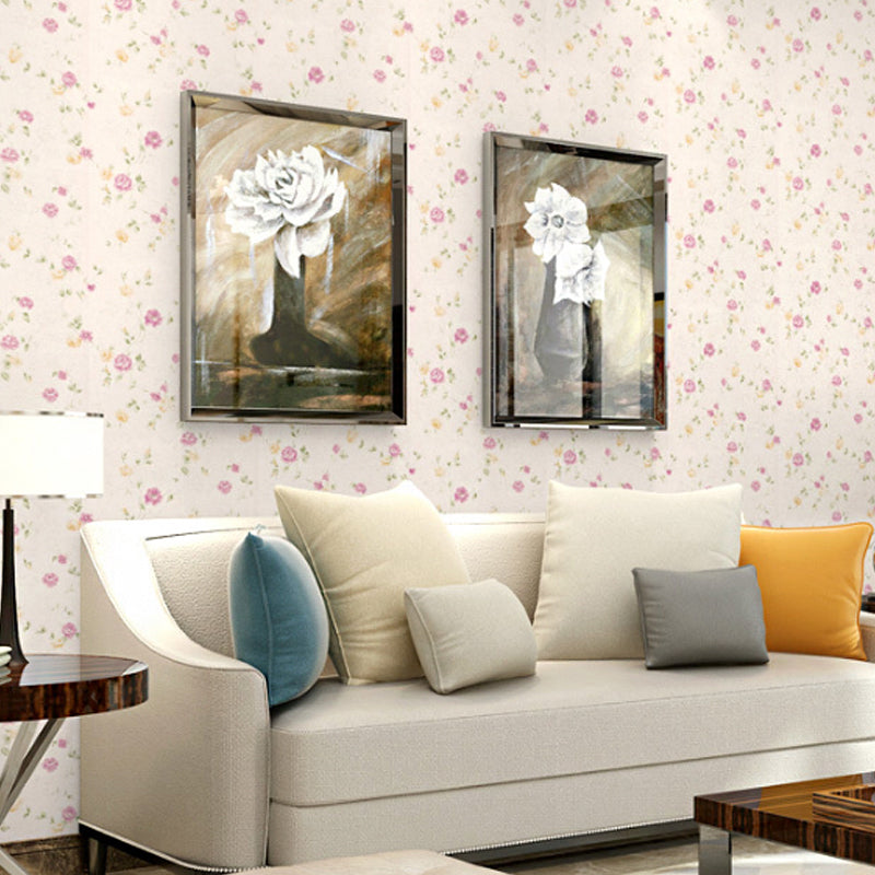 Multi-Colored Romantic Countryside Wallpaper with Dense Flower Design, Non-Pasted, 57.1 sq ft. Purple-Yellow Clearhalo 'Country wall decor' 'Rustic' 'Wallpaper' Wall Decor' 888187
