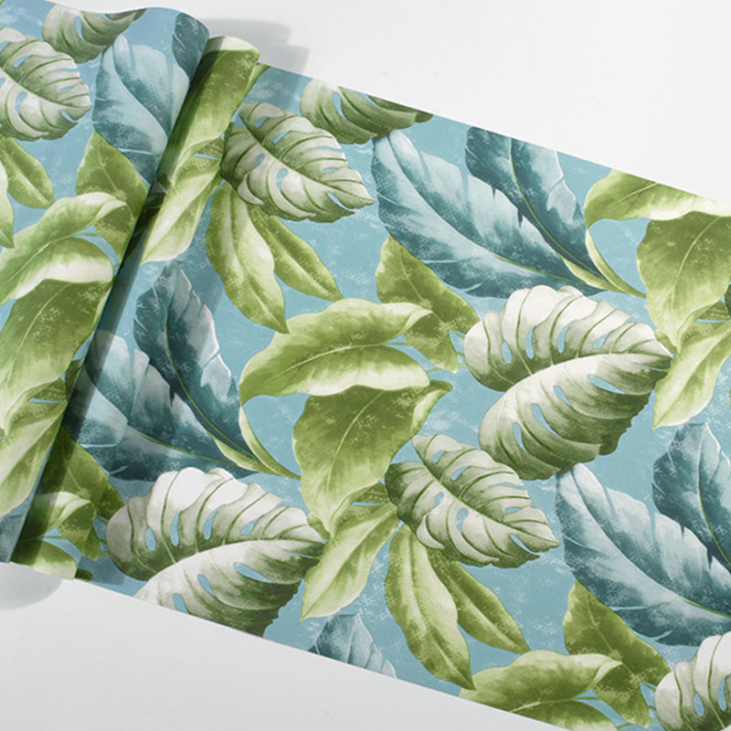 Green and Blue Wall Covering Banana leaf 33'L x 20.5"W Non-Pasted Water-Resistant Wallpaper Clearhalo 'Modern wall decor' 'Modern' 'Tropical wall decor' 'Tropical' 'Wallpaper' Wall Decor' 888254