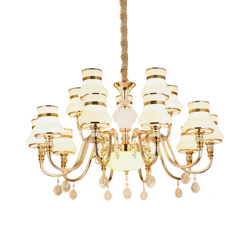 Simple Curvy Arm Suspension Lamp 15 Bulbs Opal Glass Crystal Chandelier Lighting in Gold Clearhalo 'Ceiling Lights' 'Chandeliers' 'Modern Chandeliers' 'Modern' Lighting' 888894