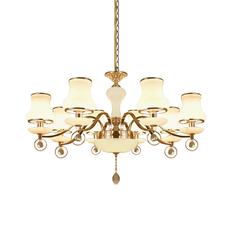 Champagne 8 Heads Chandelier Modernist White Glass Flared Crystal Ceiling Suspension Lamp Clearhalo 'Ceiling Lights' 'Chandeliers' 'Modern Chandeliers' 'Modern' Lighting' 888898