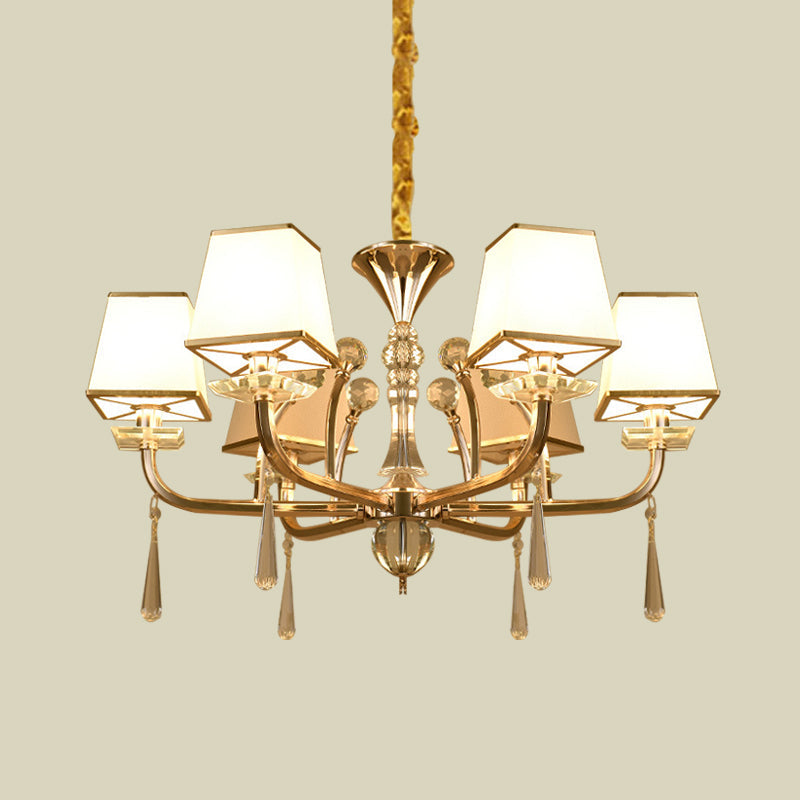 Pyramid White Glass Chandelier Light Contemporary 6-Head Bedroom Crystal Pendant in Champagne Clearhalo 'Ceiling Lights' 'Chandeliers' 'Modern Chandeliers' 'Modern' Lighting' 888902