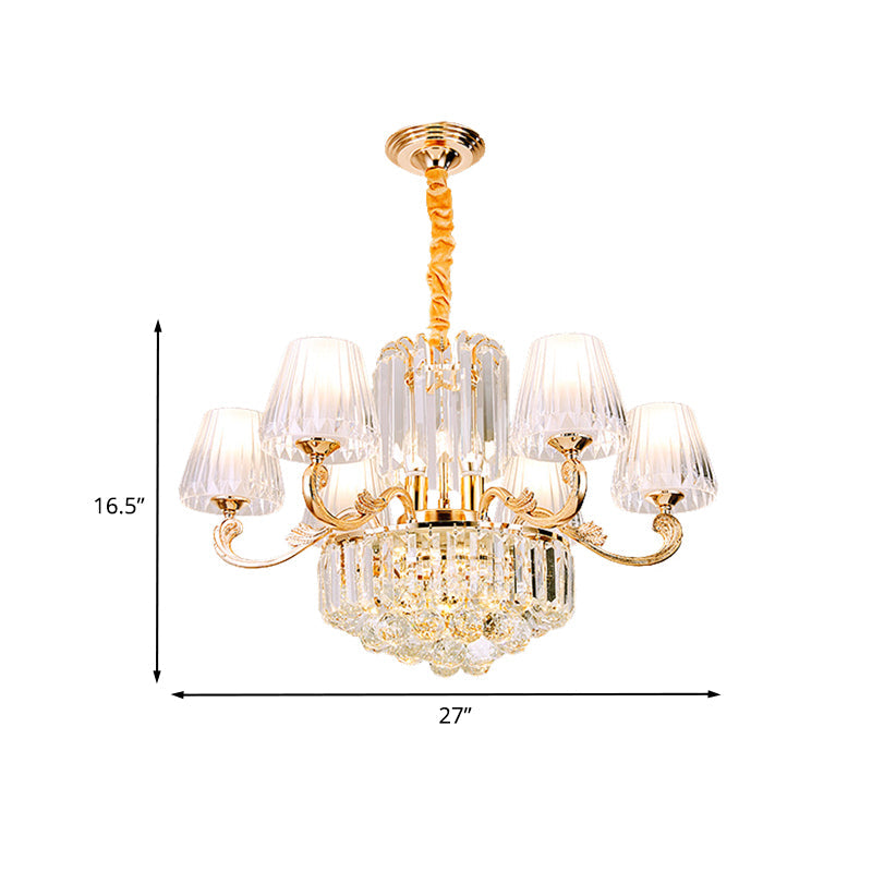 Clear Crystal Barrel Hanging Pendant Contemporary 6 Lights Restaurant Chandelier in Gold Clearhalo 'Ceiling Lights' 'Chandeliers' 'Modern Chandeliers' 'Modern' Lighting' 888952