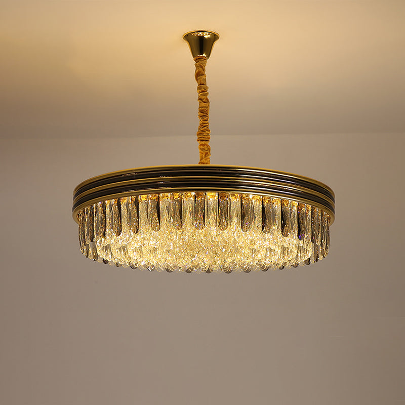 Loop Living Room Ceiling Chandelier Simple Crystal Block 14 Bulbs Gold Hanging Light Clearhalo 'Ceiling Lights' 'Chandeliers' 'Modern Chandeliers' 'Modern' Lighting' 889055