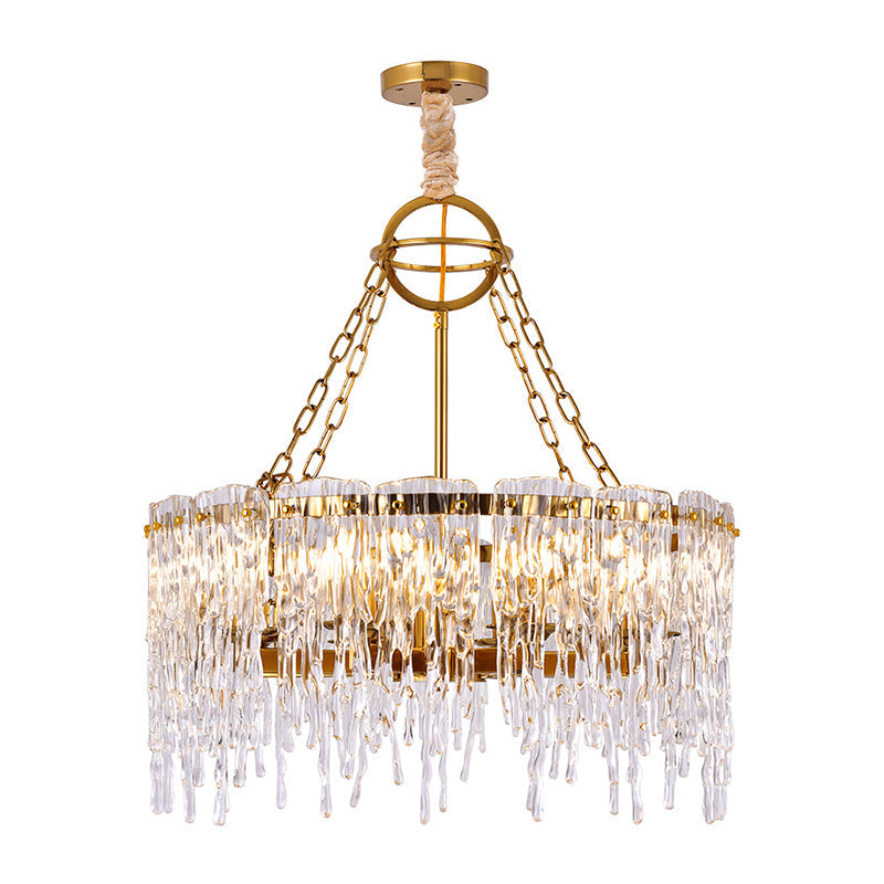 8-Bulb Crystal Chandelier Light Simple Gold Melting Ice Living Room Ceiling Hang Fixture Clearhalo 'Ceiling Lights' 'Chandeliers' 'Modern Chandeliers' 'Modern' Lighting' 889063