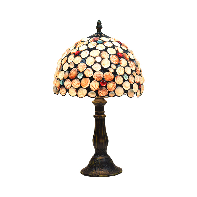 8"/12" Wide 1 Light Bowl Shaped Table Lighting Tiffany Style Bronze Shell Nightstand Lamp for Bedroom Clearhalo 'Lamps' 'Table Lamps' Lighting' 889256
