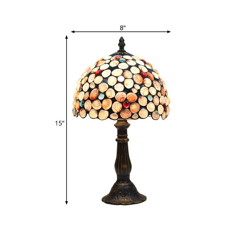 8"/12" Wide 1 Light Bowl Shaped Table Lighting Tiffany Style Bronze Shell Nightstand Lamp for Bedroom Clearhalo 'Lamps' 'Table Lamps' Lighting' 889257
