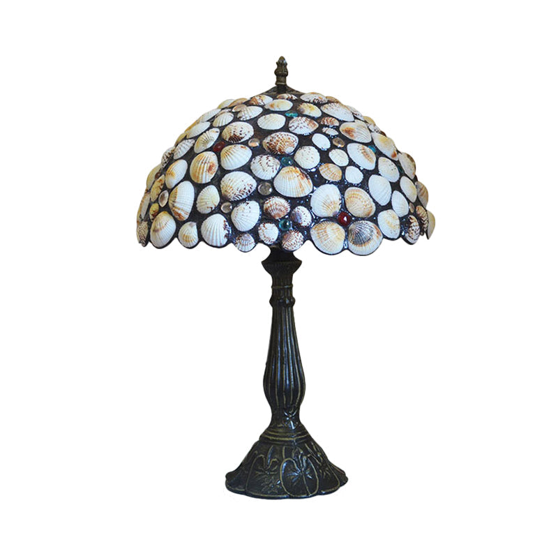 8"/12" Wide 1 Light Bowl Shaped Table Lighting Tiffany Style Bronze Shell Nightstand Lamp for Bedroom Clearhalo 'Lamps' 'Table Lamps' Lighting' 889261
