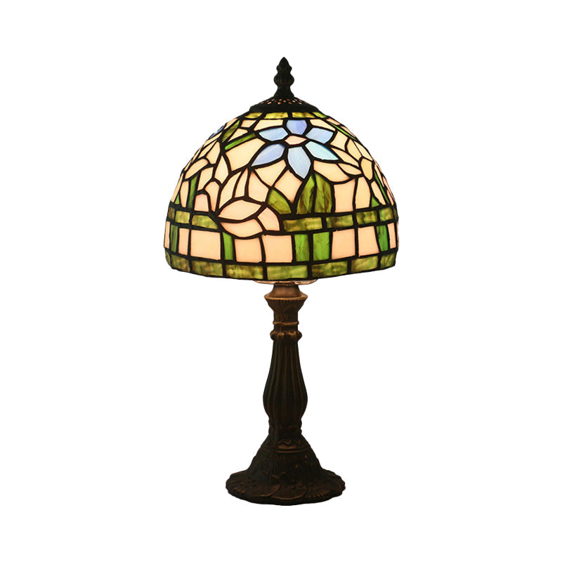 Tiffany Bowl Night Lighting 1 Head Hand Cut Glass Flower Patterned Table Light in Red/Yellow/Purple for Bedside Clearhalo 'Lamps' 'Table Lamps' Lighting' 889863