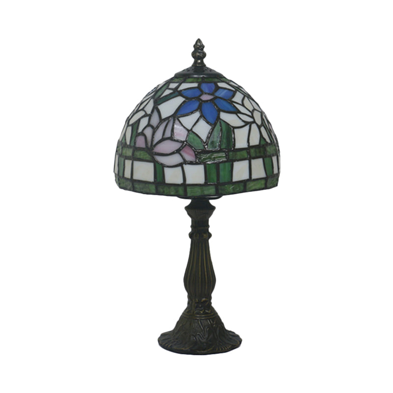 Tiffany Bowl Night Lighting 1 Head Hand Cut Glass Flower Patterned Table Light in Red/Yellow/Purple for Bedside Clearhalo 'Lamps' 'Table Lamps' Lighting' 889864