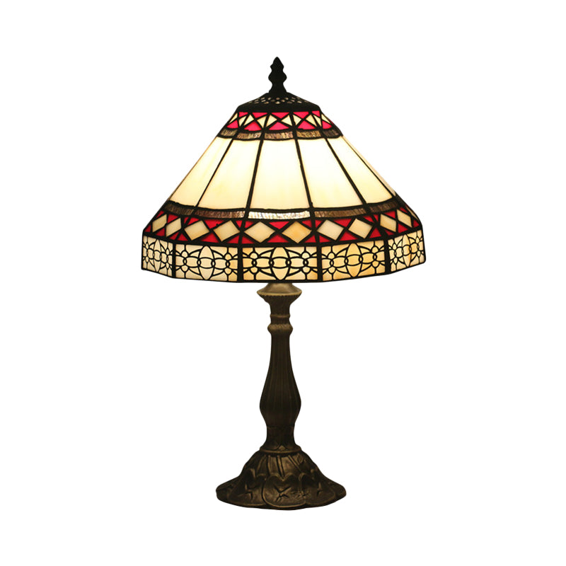 1 Light Task Lighting Mission Conical Stained Art Glass Diamond Patterned Night Table Lamp in Bronze Clearhalo 'Lamps' 'Table Lamps' Lighting' 889991
