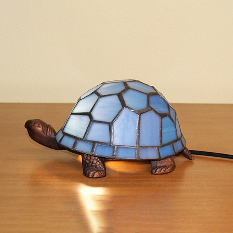 Turtle Blue Glass Nightstand Light Mediterranean 1 Bulb Copper Table Lamp for Bedroom Blue Clearhalo 'Lamps' 'Table Lamps' Lighting' 890106
