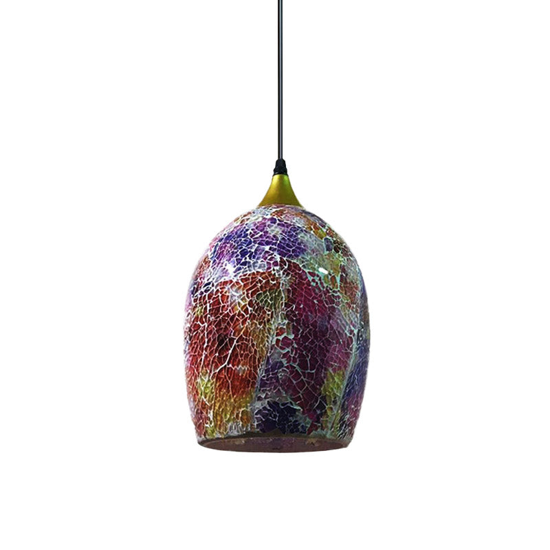 1 Bulb Dining Table Suspension Pendant Tiffany Black Hanging Light Kit with Ovoid Red/Pink/Black Crackle Glass Shade Clearhalo 'Ceiling Lights' 'Close To Ceiling Lights' 'Industrial' 'Middle Century Pendants' 'Pendant Lights' 'Pendants' 'Tiffany close to ceiling' 'Tiffany Pendants' 'Tiffany' Lighting' 890141