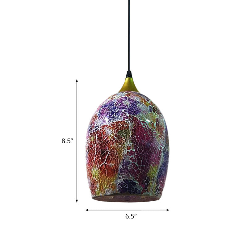 1 Bulb Dining Table Suspension Pendant Tiffany Black Hanging Light Kit with Ovoid Red/Pink/Black Crackle Glass Shade Clearhalo 'Ceiling Lights' 'Close To Ceiling Lights' 'Industrial' 'Middle Century Pendants' 'Pendant Lights' 'Pendants' 'Tiffany close to ceiling' 'Tiffany Pendants' 'Tiffany' Lighting' 890142