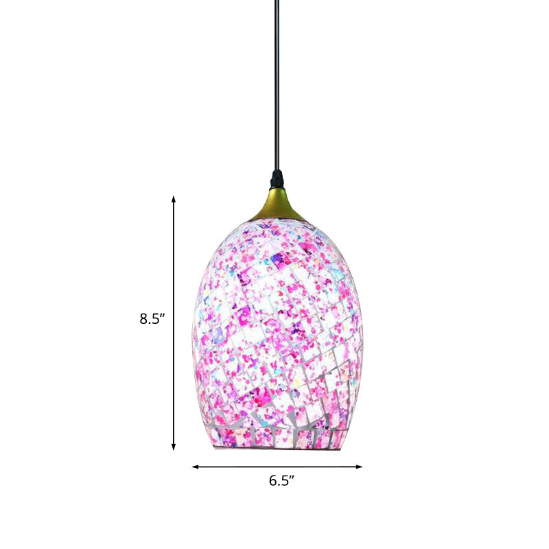 1 Bulb Dining Table Suspension Pendant Tiffany Black Hanging Light Kit with Ovoid Red/Pink/Black Crackle Glass Shade Clearhalo 'Ceiling Lights' 'Close To Ceiling Lights' 'Industrial' 'Middle Century Pendants' 'Pendant Lights' 'Pendants' 'Tiffany close to ceiling' 'Tiffany Pendants' 'Tiffany' Lighting' 890147