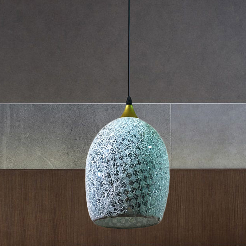 1 Bulb Dining Table Suspension Pendant Tiffany Black Hanging Light Kit with Ovoid Red/Pink/Black Crackle Glass Shade Clearhalo 'Ceiling Lights' 'Close To Ceiling Lights' 'Industrial' 'Middle Century Pendants' 'Pendant Lights' 'Pendants' 'Tiffany close to ceiling' 'Tiffany Pendants' 'Tiffany' Lighting' 890150