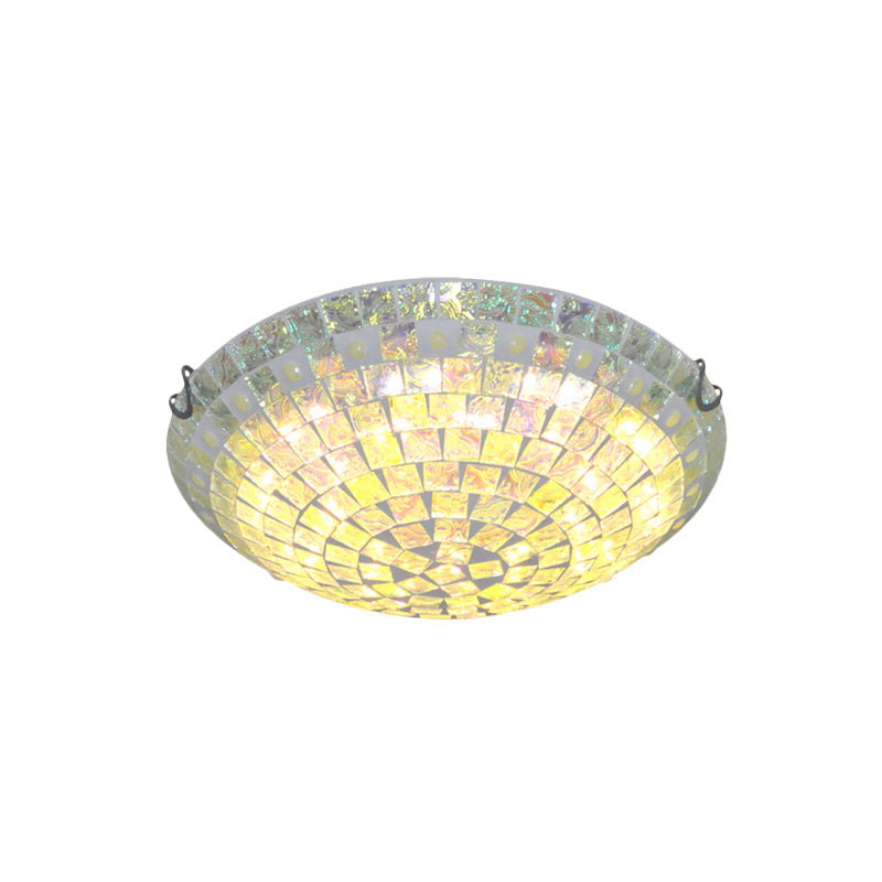 Bowl Square-Cut Glass Ceiling Lamp Baroque 12"/16" Wide 2/3 Lights Blue Flush Mount Light Fixture for Bedroom Clearhalo 'Ceiling Lights' 'Close To Ceiling Lights' 'Close to ceiling' 'Flush mount' Lighting' 890216