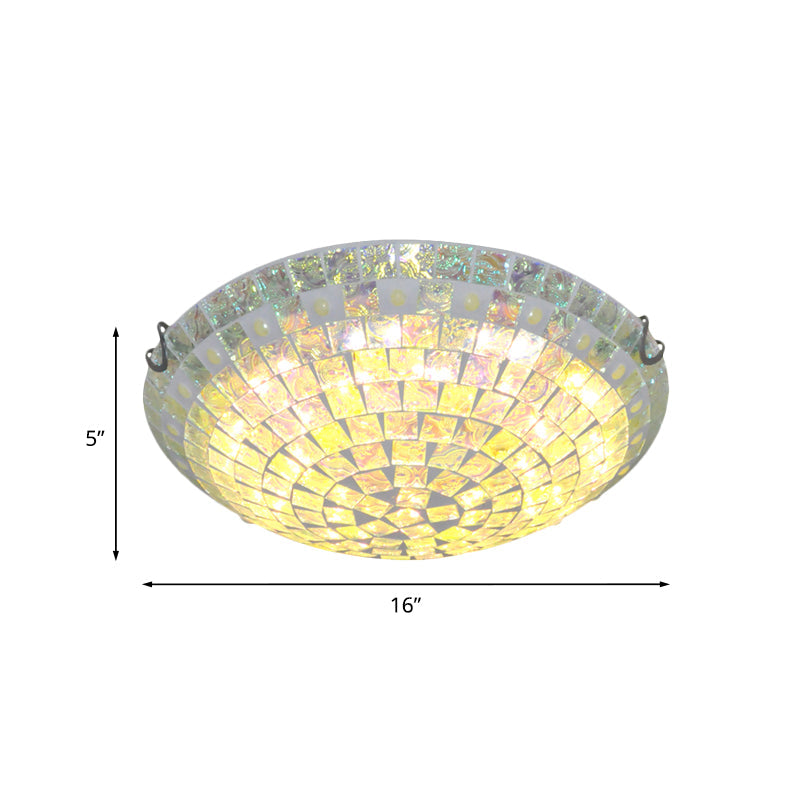 Bowl Square-Cut Glass Ceiling Lamp Baroque 12"/16" Wide 2/3 Lights Blue Flush Mount Light Fixture for Bedroom Clearhalo 'Ceiling Lights' 'Close To Ceiling Lights' 'Close to ceiling' 'Flush mount' Lighting' 890218