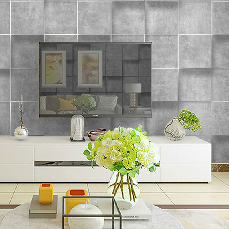 Contemporary Flock Wallpaper Simple 3D Rectangle Non-Pasted Wall Covering, 33' x 20.5" Clearhalo 'Modern wall decor' 'Modern' 'Wallpaper' Wall Decor' 892855