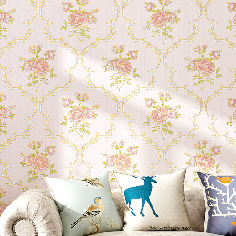 Vintage 3D Embossed Flora Wallpaper Non-Pasted 31'L x 20.5"W Light Pink Clearhalo 'Vintage wall decor' 'Vintage' 'Wallpaper' Wall Decor' 892876
