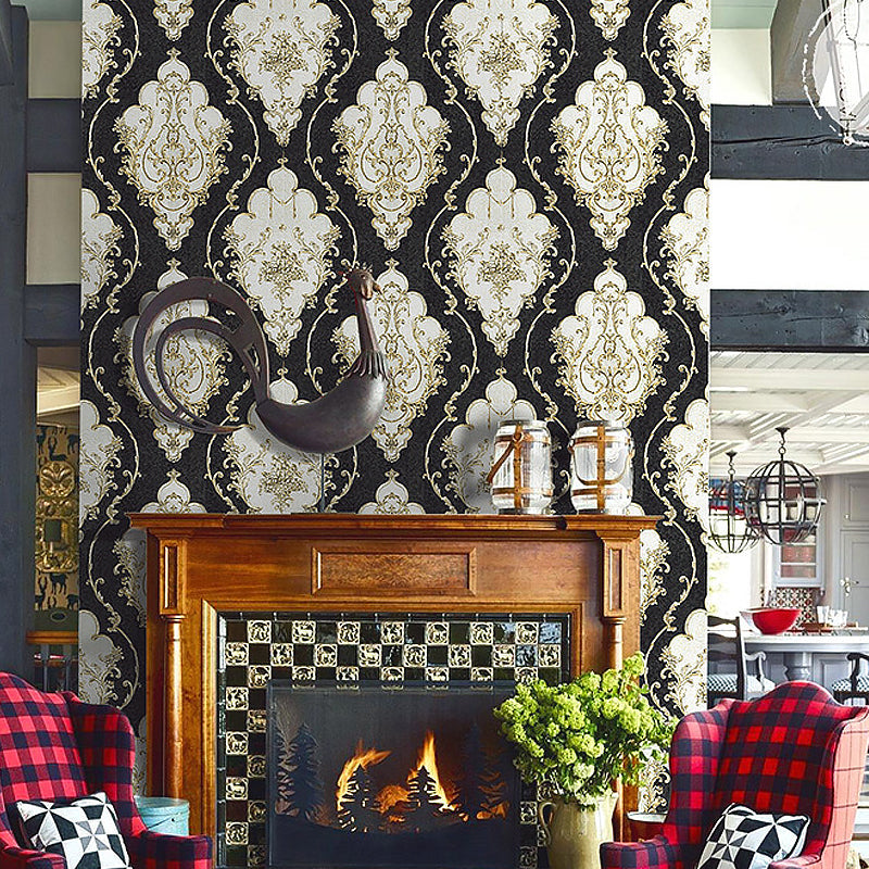 Non-Pasted Wallpaper with Harlequin and Floral Pattern, 33'L x 20.5"W Clearhalo 'Vintage wall decor' 'Vintage' 'Wallpaper' Wall Decor' 892882