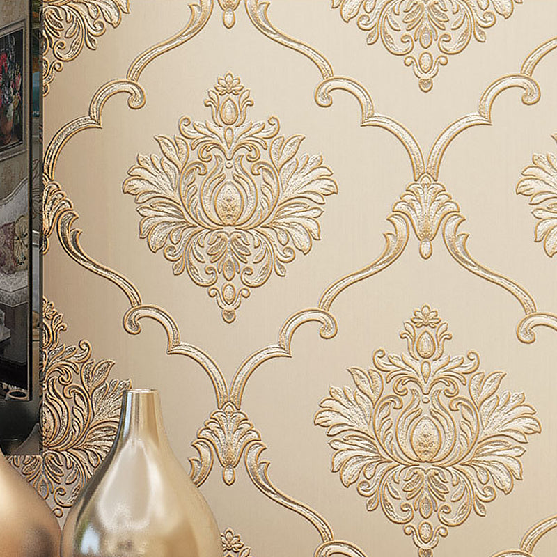 European Floral Design Wallpaper 33' x 20.5" Classic Damasque Wall Covering, Non-Pasted Pink Clearhalo 'Vintage wall decor' 'Vintage' 'Wallpaper' Wall Decor' 892898