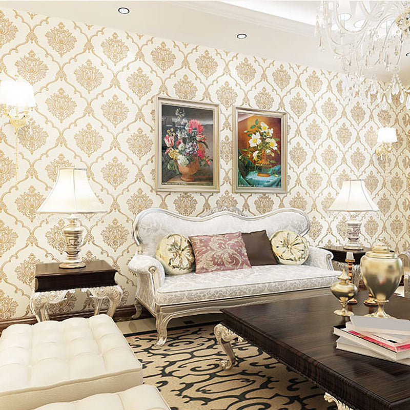 European Floral Design Wallpaper 33' x 20.5" Classic Damasque Wall Covering, Non-Pasted Clearhalo 'Vintage wall decor' 'Vintage' 'Wallpaper' Wall Decor' 892907