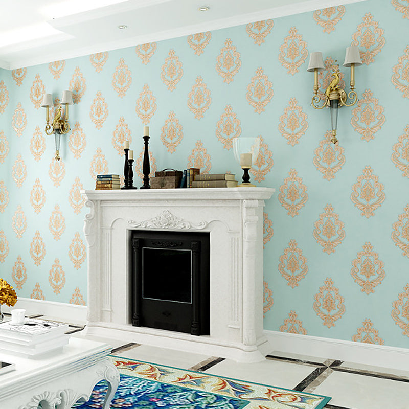 Vinyl Victorian Damask Wallpaper 33' x 20.5" Classic Non-Pasted Floral Wall Decor Light Blue Clearhalo 'Vintage wall decor' 'Vintage' 'Wallpaper' Wall Decor' 892923