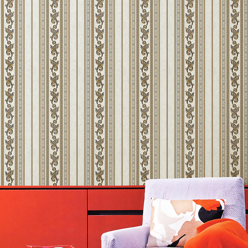 Vinyl Water-Resistant Wallpaper with Natural Color Stripe and Floral Design, 54.2 sq ft. Clearhalo 'Vintage wall decor' 'Vintage' 'Wallpaper' Wall Decor' 892937