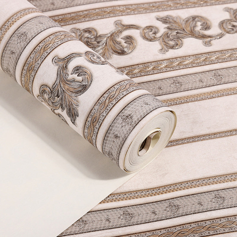 Vinyl Water-Resistant Wallpaper with Natural Color Stripe and Floral Design, 54.2 sq ft. Clearhalo 'Vintage wall decor' 'Vintage' 'Wallpaper' Wall Decor' 892938