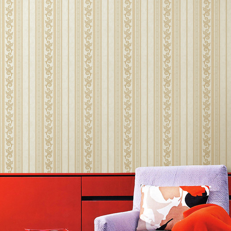 Vinyl Water-Resistant Wallpaper with Natural Color Stripe and Floral Design, 54.2 sq ft. Clearhalo 'Vintage wall decor' 'Vintage' 'Wallpaper' Wall Decor' 892942